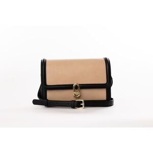 Jules Kae Women's Beige Black Trim Vegan Leather Purse Mia Crossbody Bag NWT